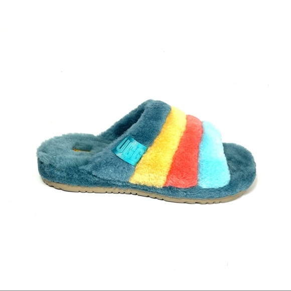 UGG Fluff You Men’s Slides Marina Blue Multi Comfort Beach 1123772 - Picture 3 of 11